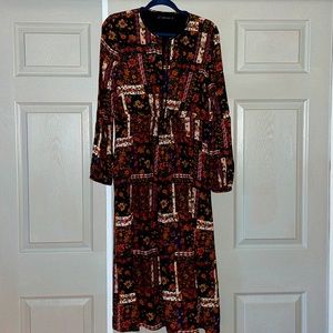 Zara dark floral maxi with keyhole front and adjustable velvet tie.